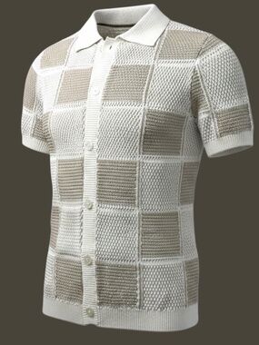 Steel & Kelly Croxley Checkerboard Knit Top in Stone Colorway. Men’s Small NWT